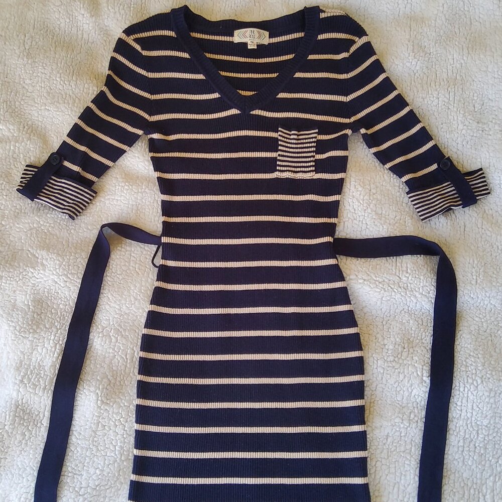 Pink•Rose Form Fitting Striped Sweater Dress